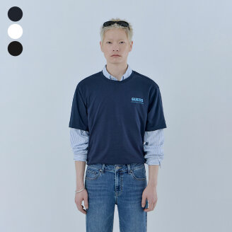 남여공용_물음표 데님 프린트 반팔 티셔츠 (MQ2K9433)