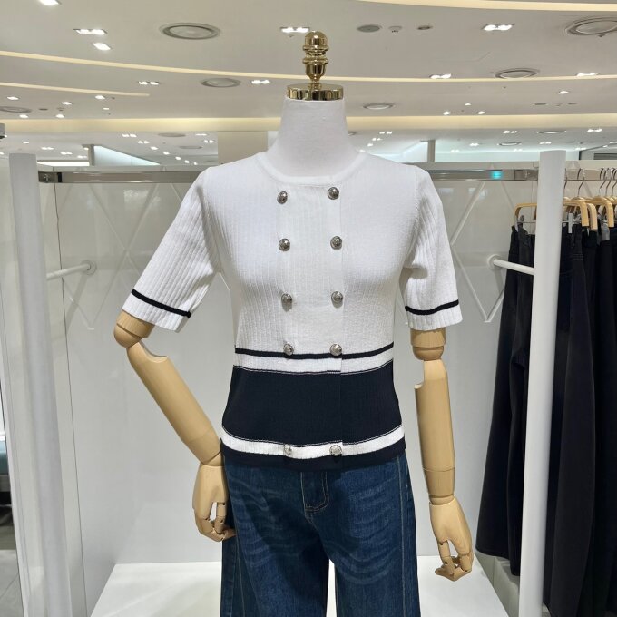 더블 버튼 배색 니트 가디건 622020