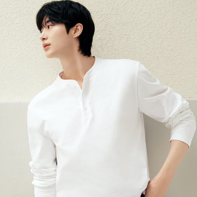 지오다노 남자 헤비코튼 헨리넥긴팔티셔츠695602