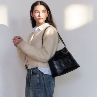 [H20크링클]H패치 블랙 퀼팅 체인 숄더백 HIBA5F551BK