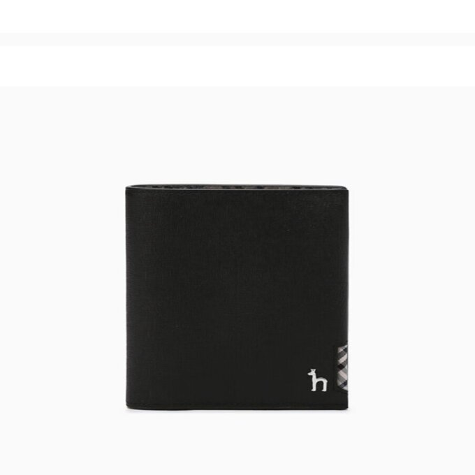블랙 체크장식 소가죽 중지갑[HJWA5F295BK]