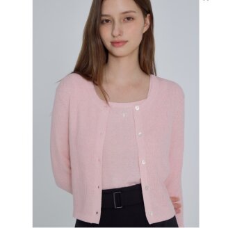 리브드 니트 가디건 & 슬리브리스 니트탑