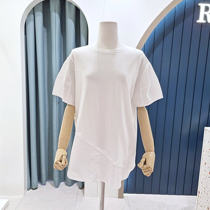 우븐배색 사선 절개 롱티셔츠 SG07TS246