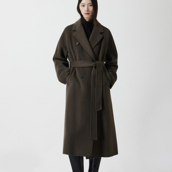 울 블렌디드 벨티드 더블 코트