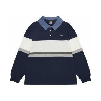 K261UTS930 컬러 블럭 카라 긴팔 티셔츠 NAVY