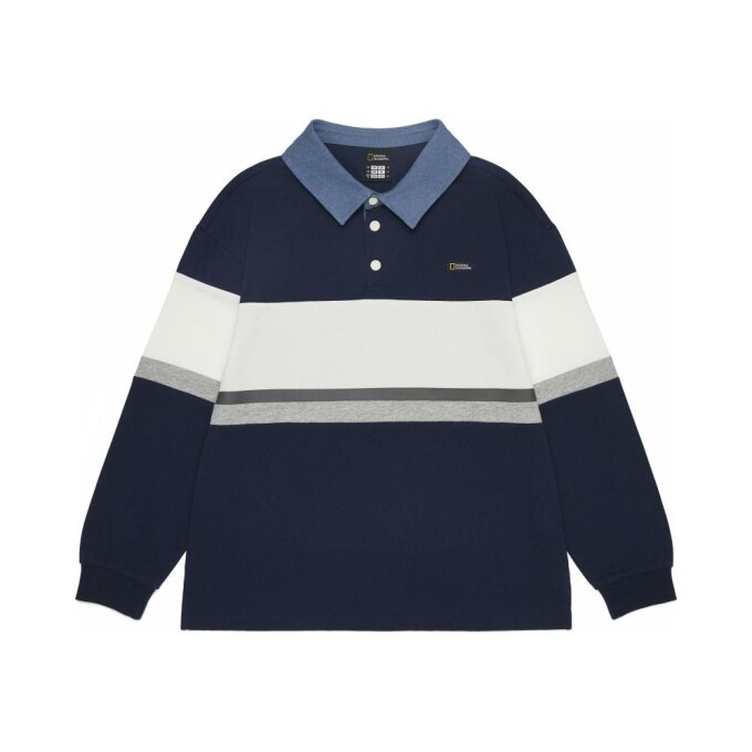 K261UTS930 컬러 블럭 카라 긴팔 티셔츠 NAVY
