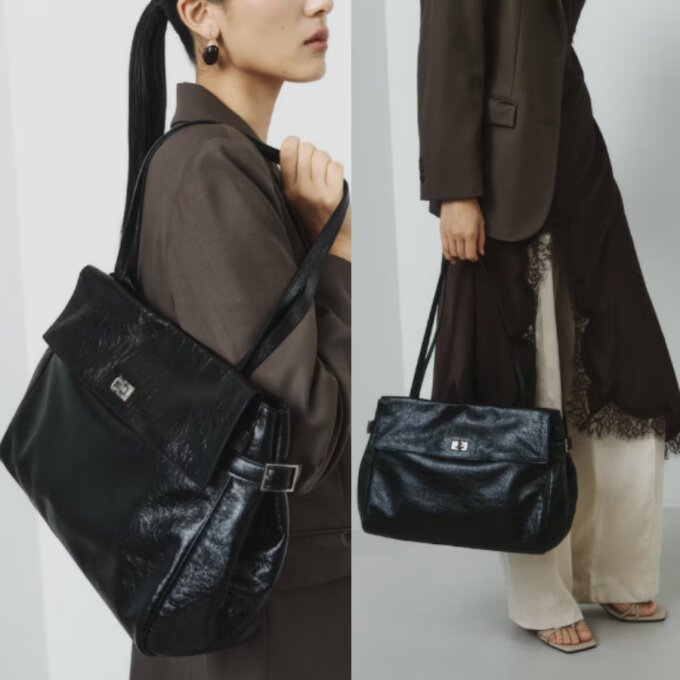 [H-ORA]오라 커뮤트 레더 숄더백 L HIBA6E158BK