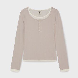 Layered Henry Neck Long Sleeve T-Shirt WHLAG2283F