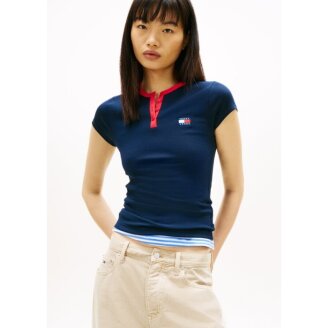 여성 슬림 헨리넥 배지 티셔츠 T32G1TTO50TWT1C1G