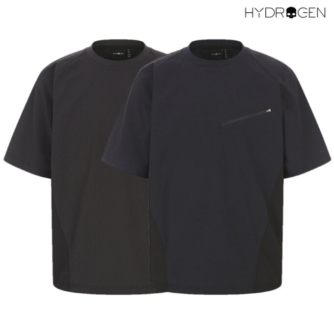 남성 우븐 배색 반팔 티셔츠 H11F2TR196