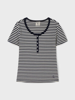 여성 Ribbed Henry Neck T-shirt - WHRAG2422F