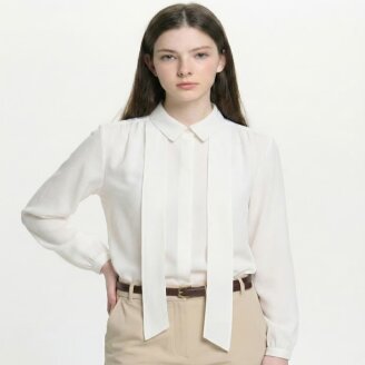 탈부착 타이 블라우스 HSSH6B206 WT
