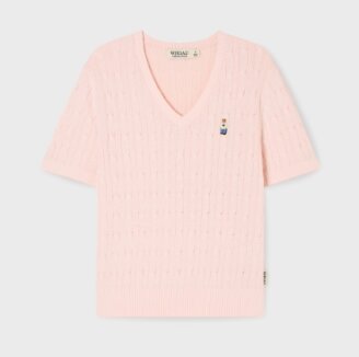 Steve V-neck Cable Short Sleeve Sweater/ WHKAG2411F
