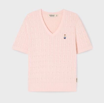 Steve V-neck Cable Short Sleeve Sweater/ WHKAG2411F