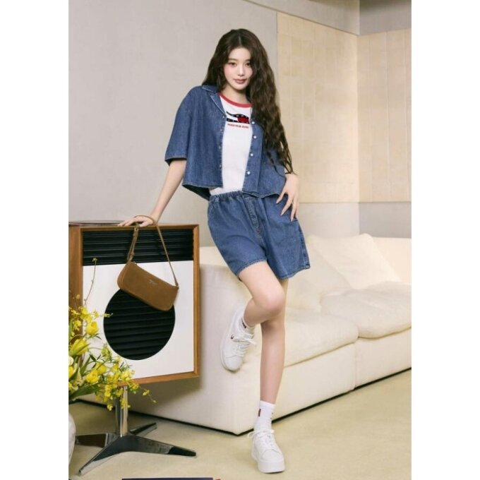 여성 크롭 샴브레이 셔츠 T32G1NSH01TWT11A5