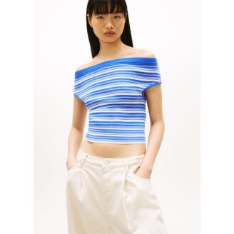 여성 스트라이프 오프 숄더 스웨터 T32G1KTO35TWT1C6H