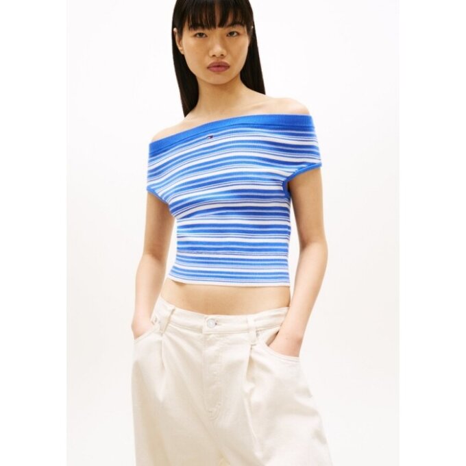 여성 스트라이프 오프 숄더 스웨터 T32G1KTO35TWT1C6H