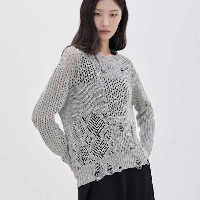 데미지 디테일 루즈핏 풀오버