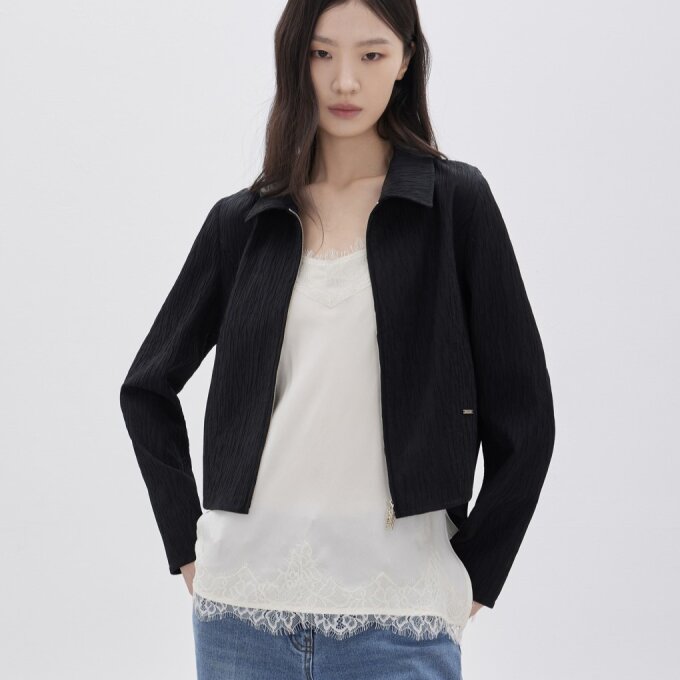 셔츠카라 집업 블라우스
